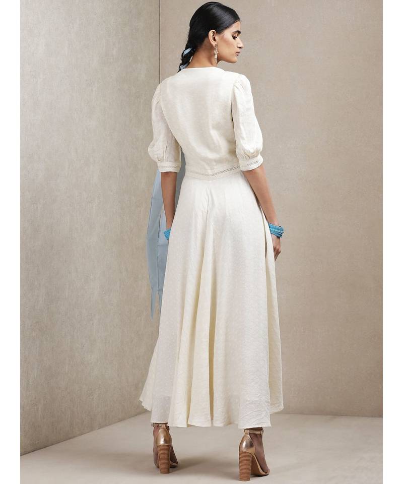 Off White Half Sleeves Long Dress