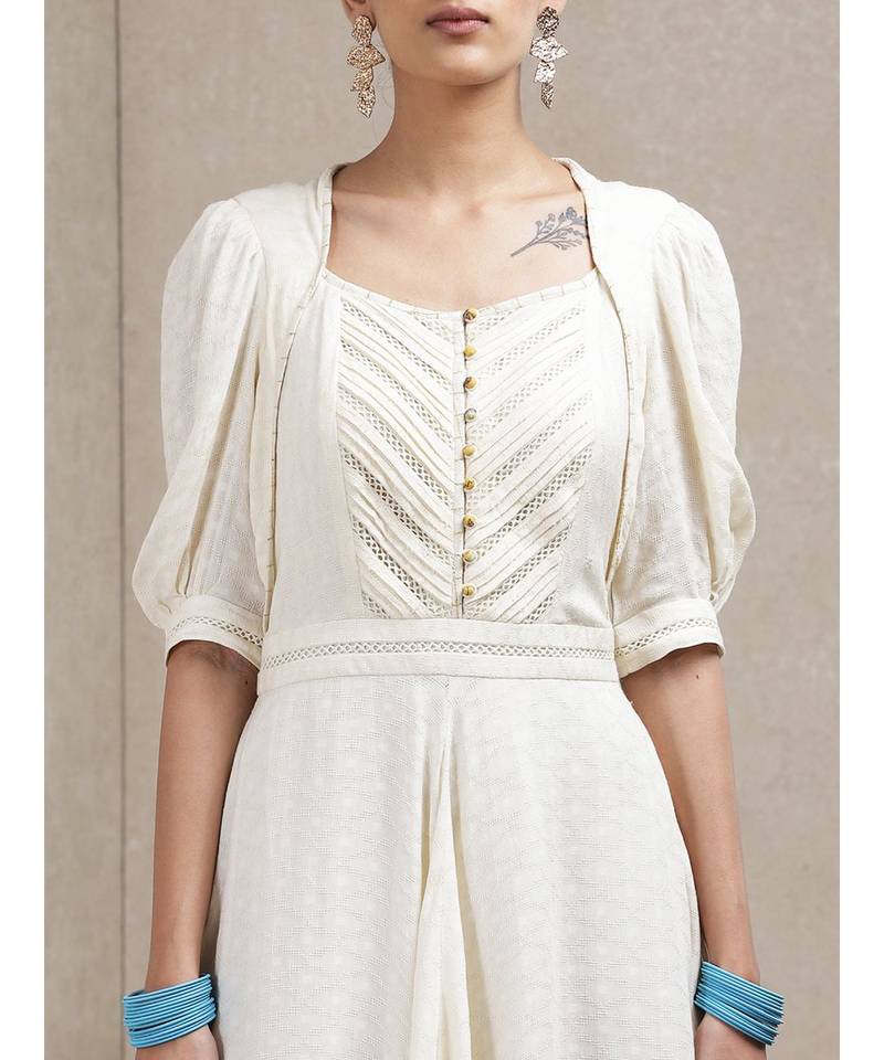 Off White Half Sleeves Long Dress