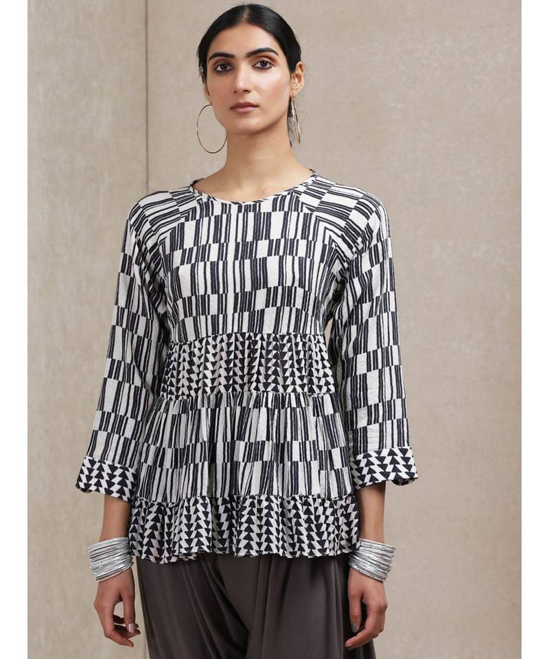 Black & White Geometric Print Kurti