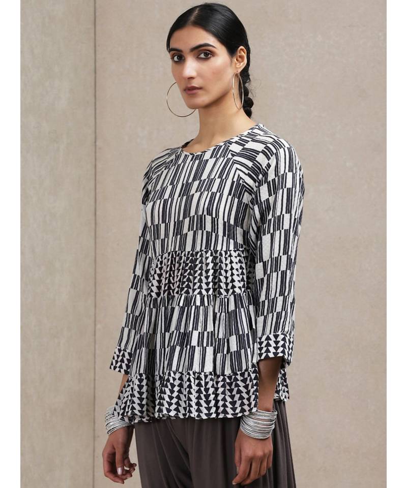 Black & White Geometric Print Kurti