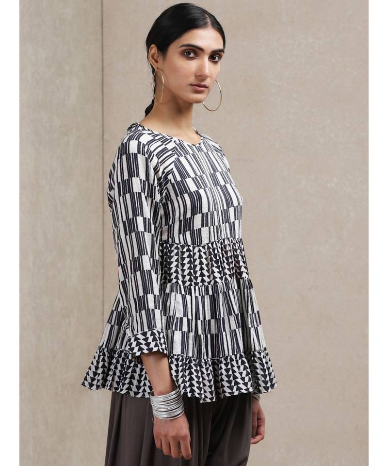 Black & White Geometric Print Kurti