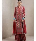 Red Embroidered Kurta With Pant And Dupatta