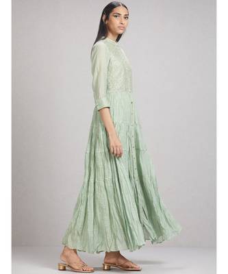 Pista Green Tiered Chanderi Kurta 3