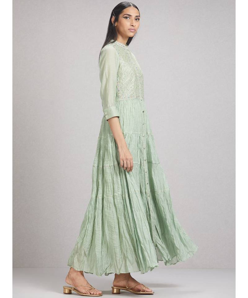Pista Green Tiered Chanderi Kurta
