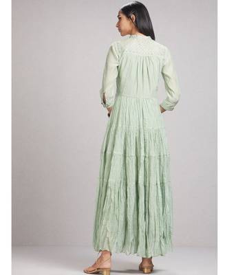 Pista Green Tiered Chanderi Kurta 4