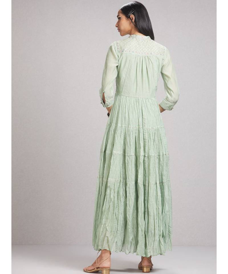 Pista Green Tiered Chanderi Kurta