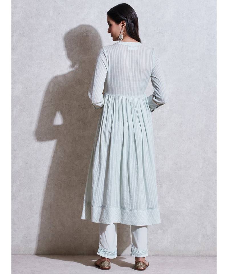 Band Collar 3/4 Sleeve Long Solid Kurta With Embroidered Yoke And Palazzo