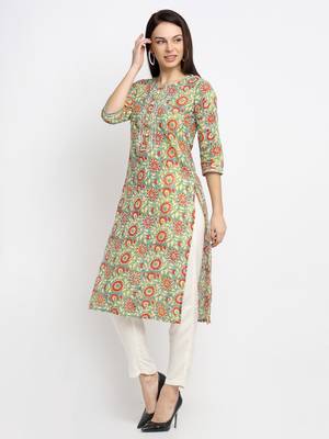 Green embroidered cotton kurtas-and-kurtis 3