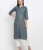 Grey embroidered cotton kurtas-and-kurtis