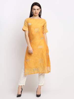Yellow embroidered cotton kurtas-and-kurtis 1