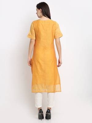 Yellow embroidered cotton kurtas-and-kurtis 2