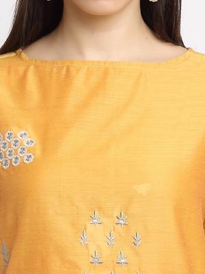 Yellow embroidered cotton kurtas-and-kurtis 4
