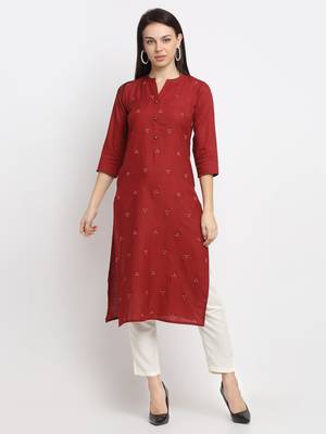 Maroon embroidered cotton kurtas-and-kurtis 1