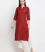 Maroon embroidered cotton kurtas-and-kurtis