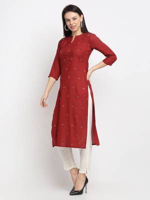 Maroon embroidered cotton kurtas-and-kurtis 3