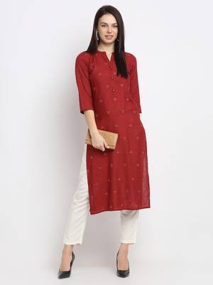 Maroon embroidered cotton kurtas-and-kurtis 5