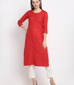 Red embroidered cotton kurtas-and-kurtis