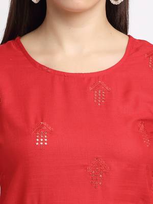 Red embroidered cotton kurtas-and-kurtis 4