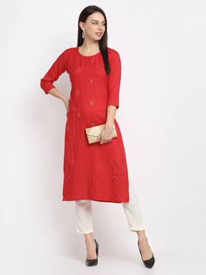Red embroidered cotton kurtas-and-kurtis 5