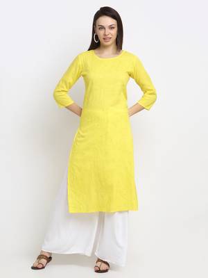 Yellow embroidered cotton kurtas-and-kurtis 1
