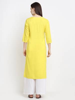 Yellow embroidered cotton kurtas-and-kurtis 2