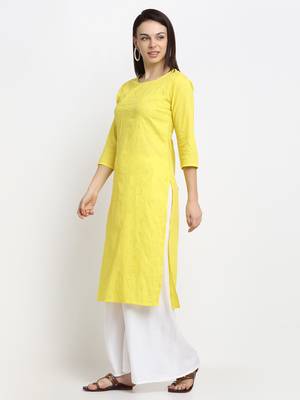 Yellow embroidered cotton kurtas-and-kurtis 3