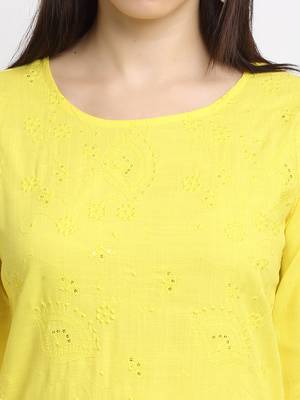 Yellow embroidered cotton kurtas-and-kurtis 4
