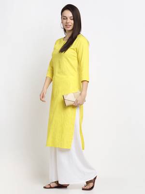 Yellow embroidered cotton kurtas-and-kurtis 5