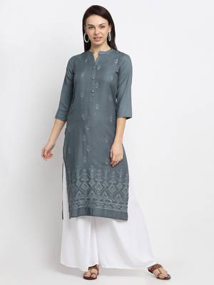 Grey embroidered cotton kurtas-and-kurtis 1