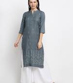 Grey embroidered cotton kurtas-and-kurtis