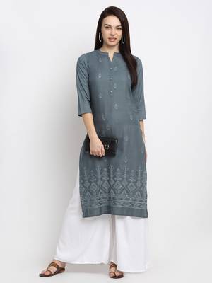 Grey embroidered cotton kurtas-and-kurtis 5