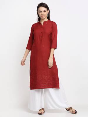 Maroon embroidered cotton kurtas-and-kurtis 1