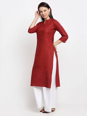 Maroon embroidered cotton kurtas-and-kurtis 3