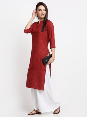 Maroon embroidered cotton kurtas-and-kurtis 5