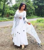 White Chiffon Tasselled Anarkali Suit (Set of 3)