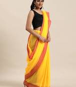 Yellow Plain Cotton Handloom Sarees With Blouse