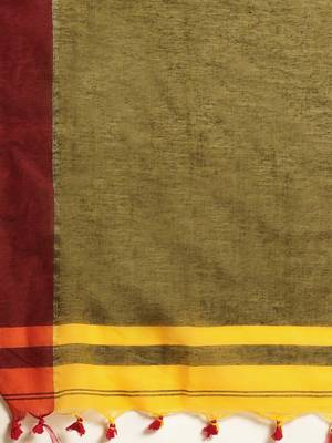 Yellow Plain Cotton Handloom Sarees With Blouse 4