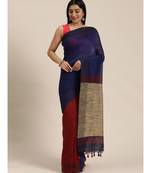 Blue Plain Cotton Handloom Sarees With Blouse