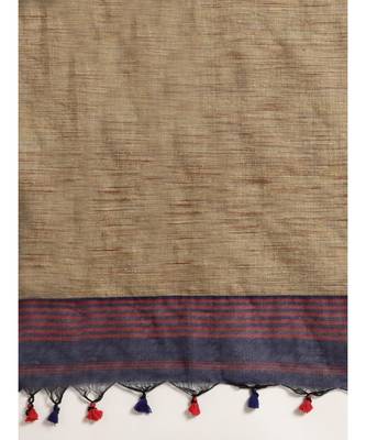 Blue Plain Cotton Handloom Sarees With Blouse 6