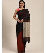 Black Plain Cotton Handloom Sarees With Blouse