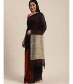 Black Plain Cotton Handloom Sarees With Blouse