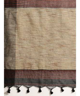 Black Plain Cotton Handloom Sarees With Blouse 5
