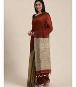 Brown Plain Cotton Handloom Sarees With Blouse