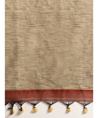 Brown Plain Cotton Handloom Sarees With Blouse 5