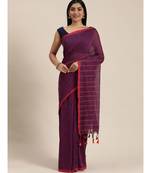 Purple Plain Cotton Handloom Sarees With Blouse
