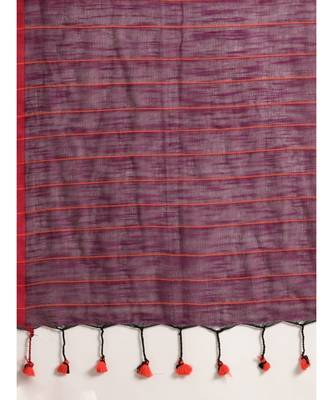 Purple Plain Cotton Handloom Sarees With Blouse 6