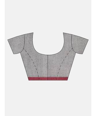 Grey Plain Cotton Handloom Sarees With Blouse 7
