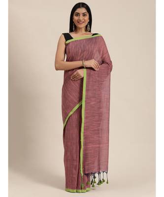 Grey Plain Cotton Handloom Sarees With Blouse 1
