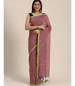 Grey Plain Cotton Handloom Sarees With Blouse