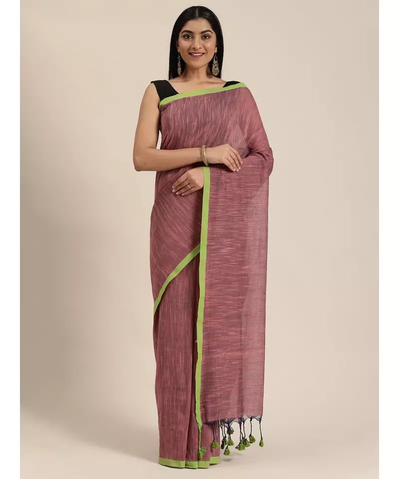 Grey Plain Cotton Handloom Sarees With Blouse